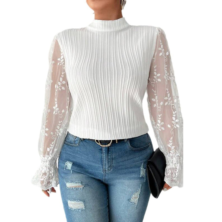 Dame Elegant bluse med gennemsigtige ærmer og rib struktur Stilla