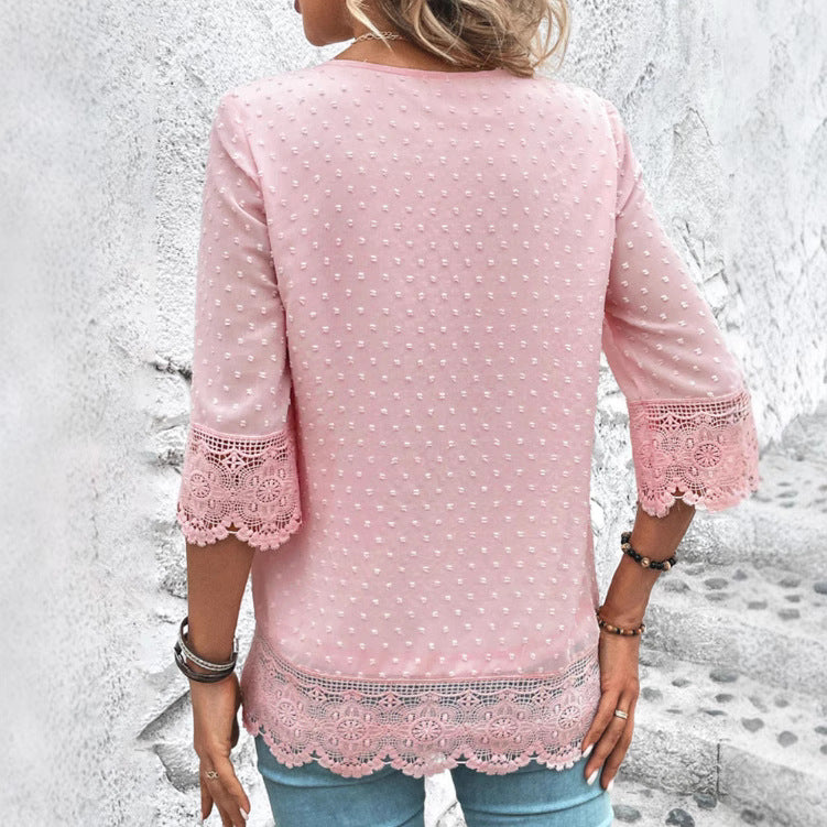 Damebluse med spidsbesætning og prikket design Stilla