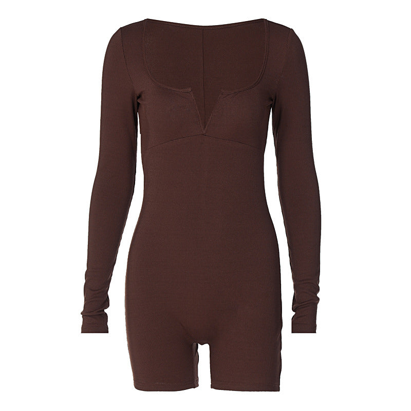 Dame Bodycon heldragt med lange ærmer og V-hals Stilla
