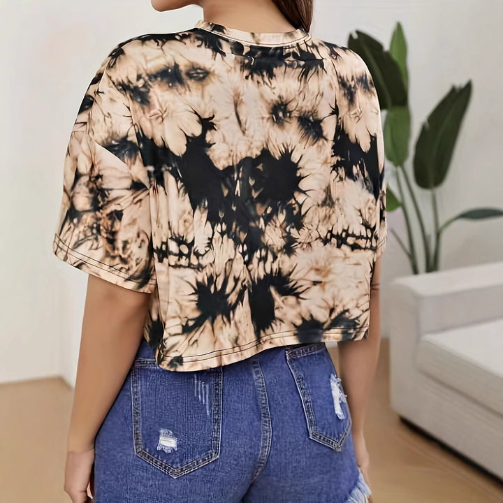 Dame Mode cropped T-shirt med unikt batikmønster Stilla