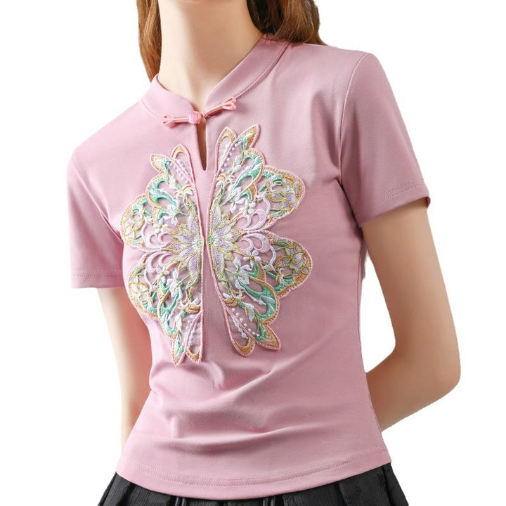 Dame T-shirt med kunstnerisk sommerfuglemotiv og elegant tøjdesign Stilla