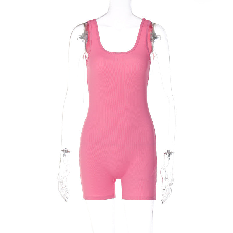 Dame Sporty Kort Overall med ribbet design og flade stropper Stilla