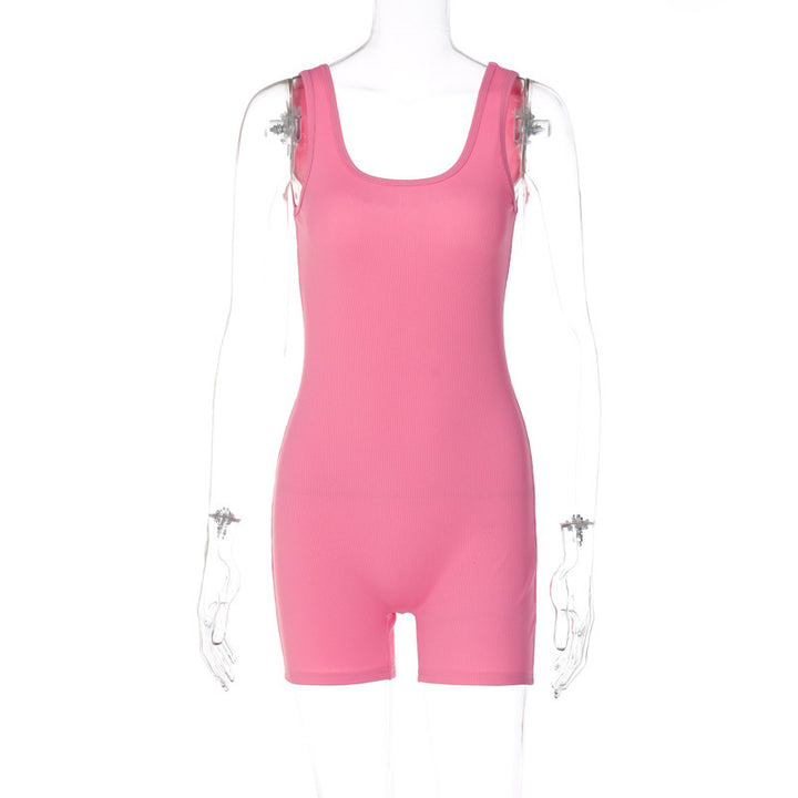 Dame Sporty Kort Overall med ribbet design og flade stropper Stilla