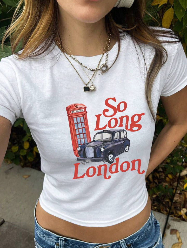 Dame figursyet kortærmet T-shirt med legesygt tryk Skovae