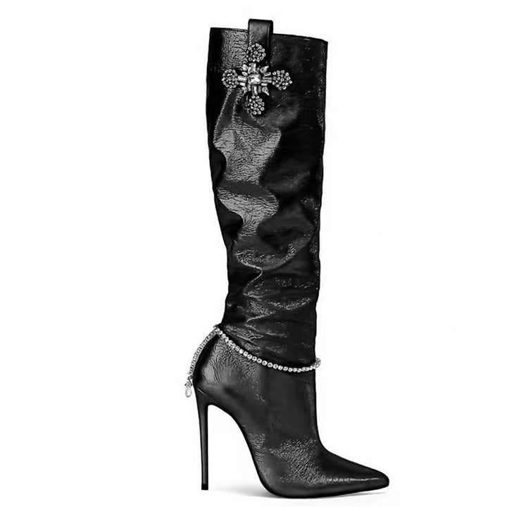 Femme Slouchy Stiletto Knæhøje Støvler med dekorerede accenter Stilla