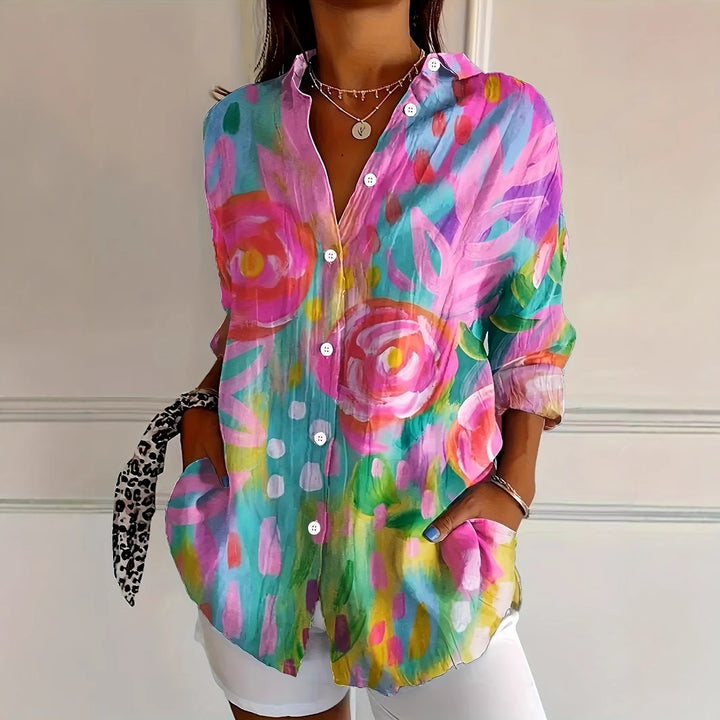 Femme Vibrant Floral Print Button-Up Shirt Stilla