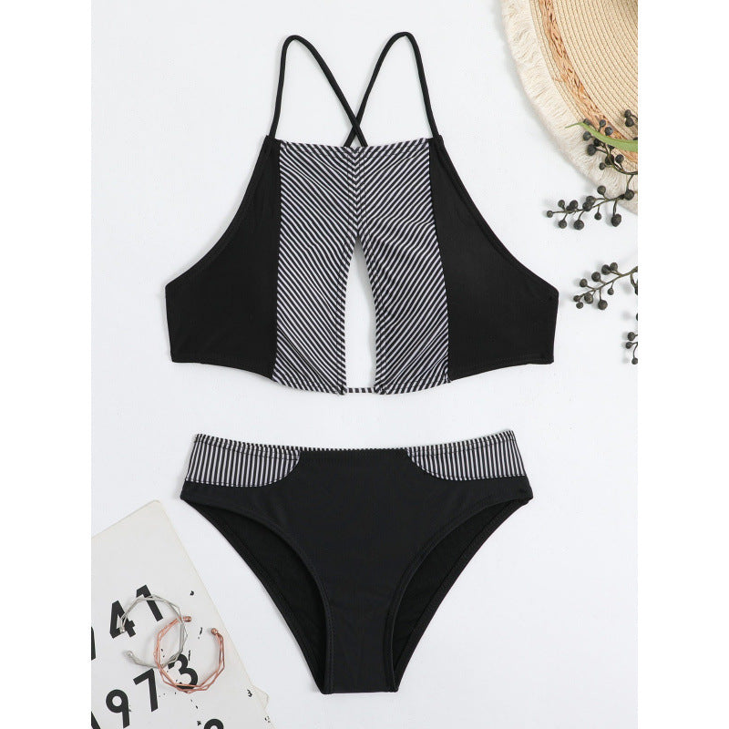 Dame Sport-Bikini med moderne stribedesign og justerbare stropper Skovae