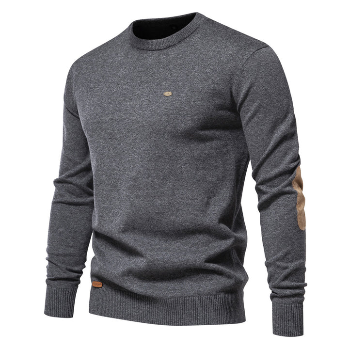 Herrer Rundhals Pullover lavet af fin bomuld med elegante albuepatches Stilla