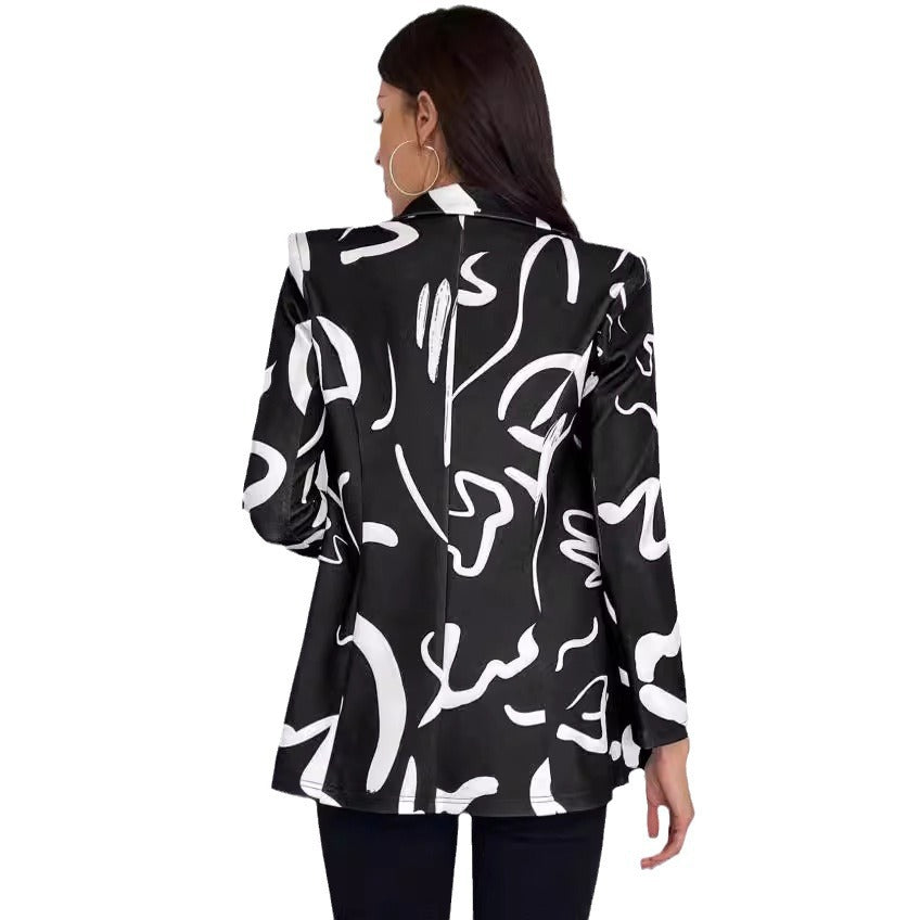 Dame Fashion Blazer med grafisk mønster Stilla