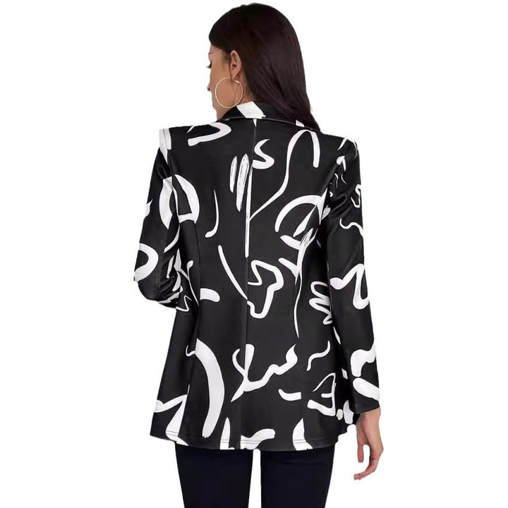 Dame Fashion Blazer med grafisk mønster Stilla