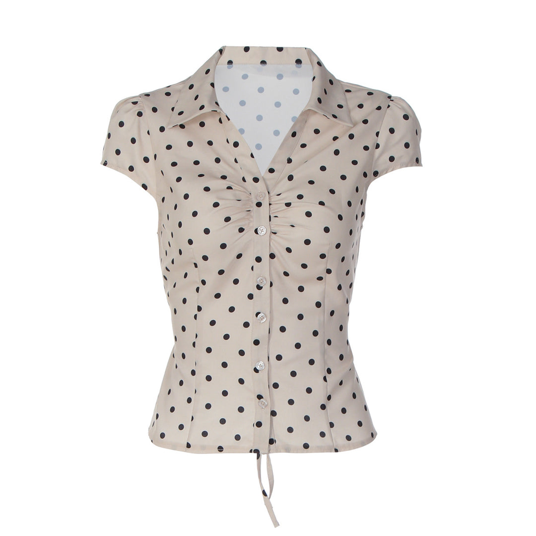 Dame Polka-Dots Bluse med raffineret knapdesign Skovae