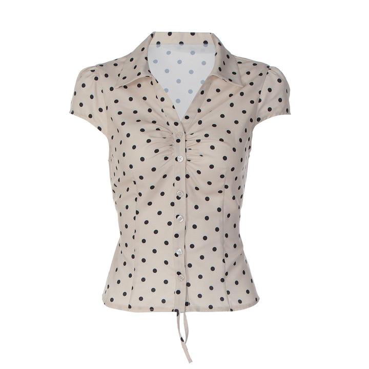 Dame Polka-Dots Bluse med raffineret knapdesign Skovae