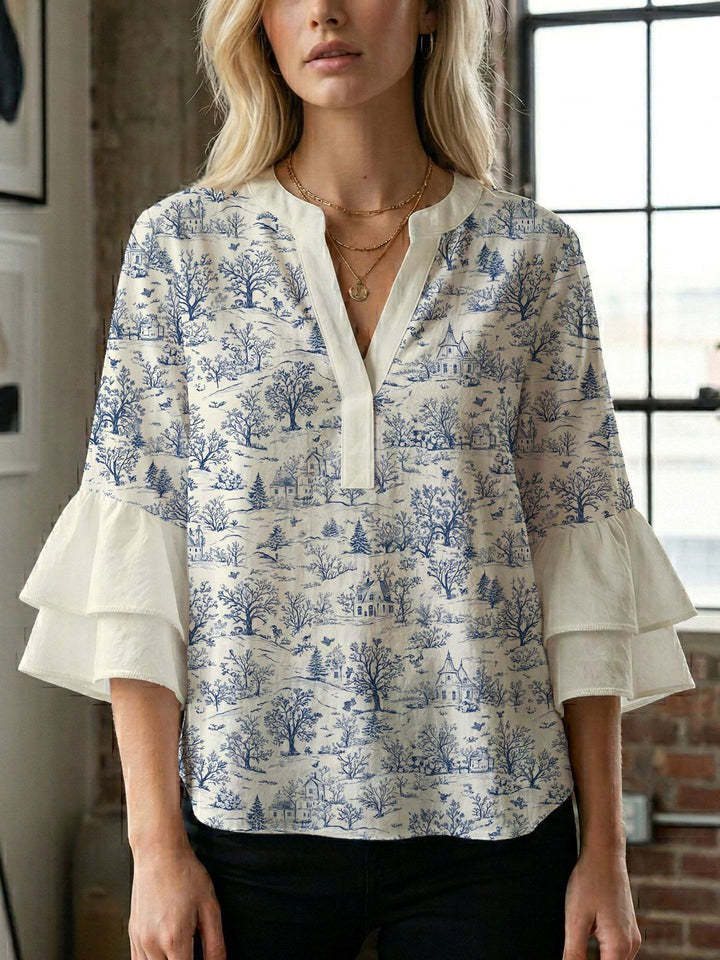 Damebluse med smukt blomstermotiv Skovae