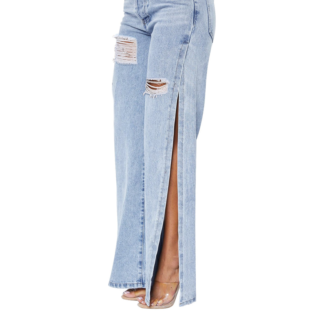 Dame bred jeans med moderigtige revnedetaljer og sidelæg Stilla