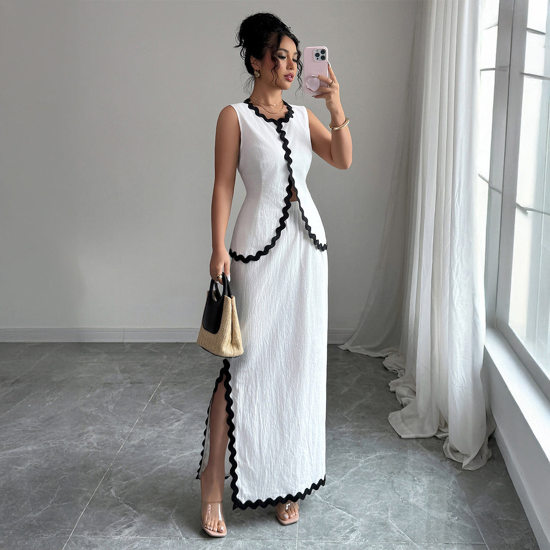 Dame elegant maxikjole med peplum-detalje og kontrasterende afslutninger Stilla