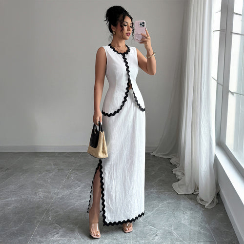 Dame elegant maxikjole med peplum-detalje og kontrasterende afslutninger Stilla
