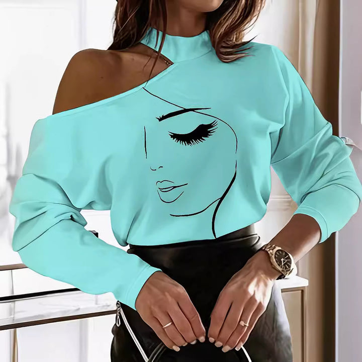 Dame Off-Shoulder Top med kreativ grafik Stilla