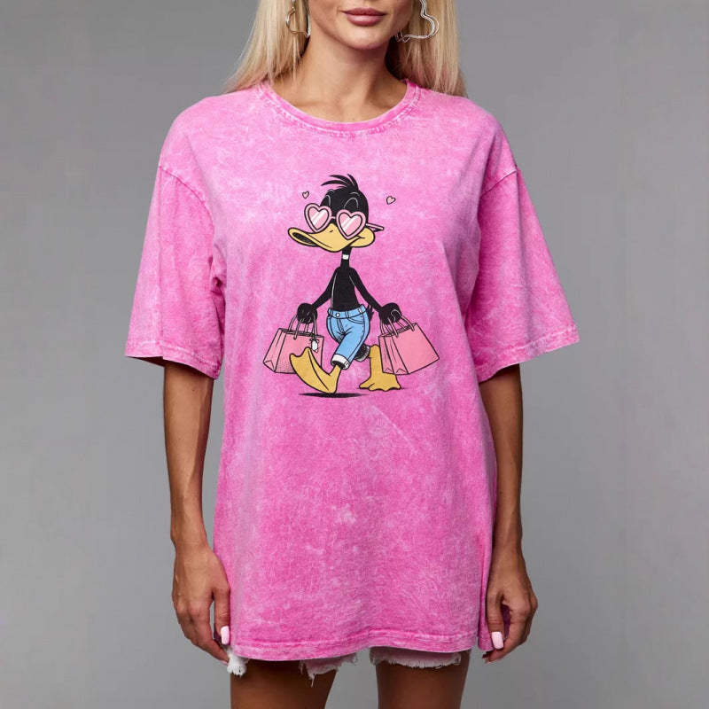 Dame T-Shirt kjole med kreativt cartoon-print og oversized pasform Stilla