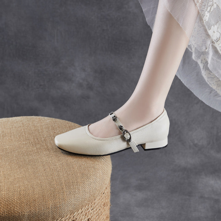 Dame Elegant Mary Jane Ballerinaer med Dekorativ Rem Detalje Stilla