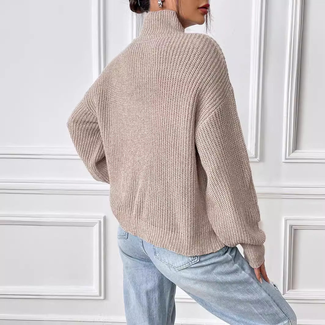 Dame Oversized Strikpullover med Rullekrave og Struktureret Mønster Stilla