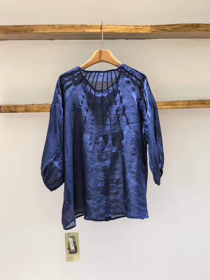 Femme Plissé-udskæring Bluse med Ballonærmer Stilla