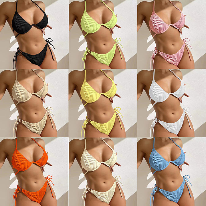 Dame Triangel-Bikini i struktureret rib-look med sidelærrebånd Stilla