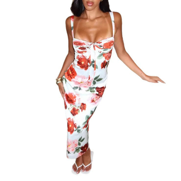 Dame figursyet Maxi-kjole med blomstermotiv og sidelukning Skovae