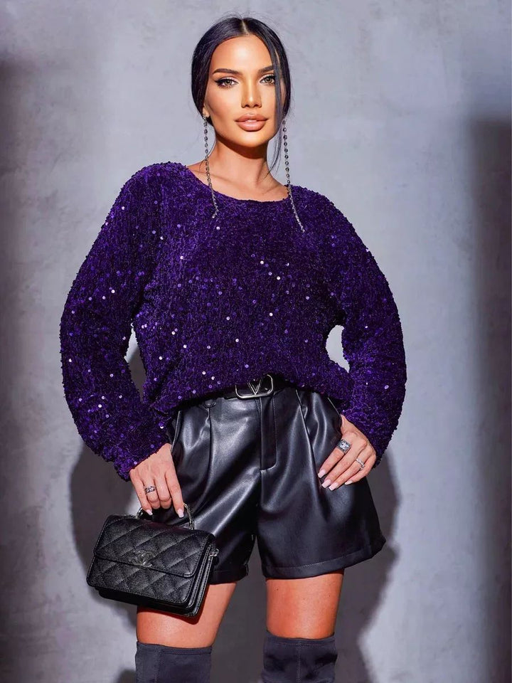 Dame Glitrende Oversized Top med funklende Pailletter Stilla