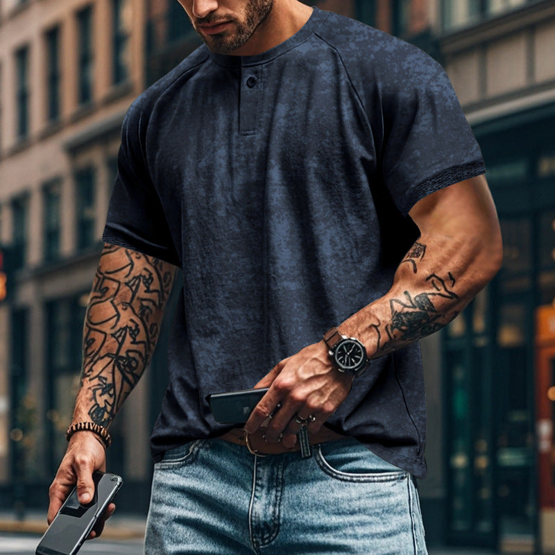 Herrer afslappet Henley T-shirt med moderne knapliste design og struktureret overflade Stilla