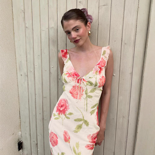 Dame maxikjole med blomsterdesign og spaghetti-stropper Skovae