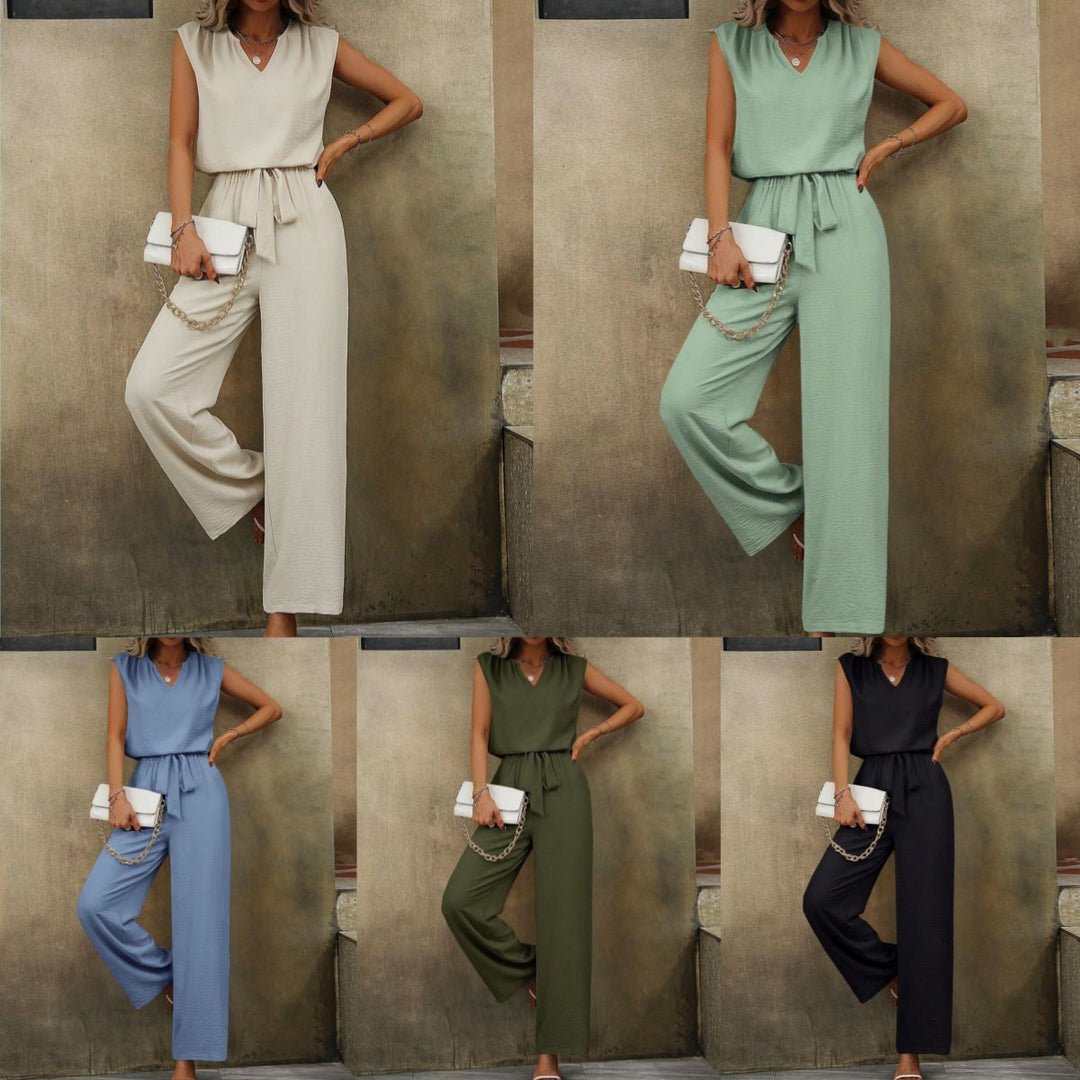 Dame Elegant Jumpsuit med vidde ben og V-udskæring Stilla