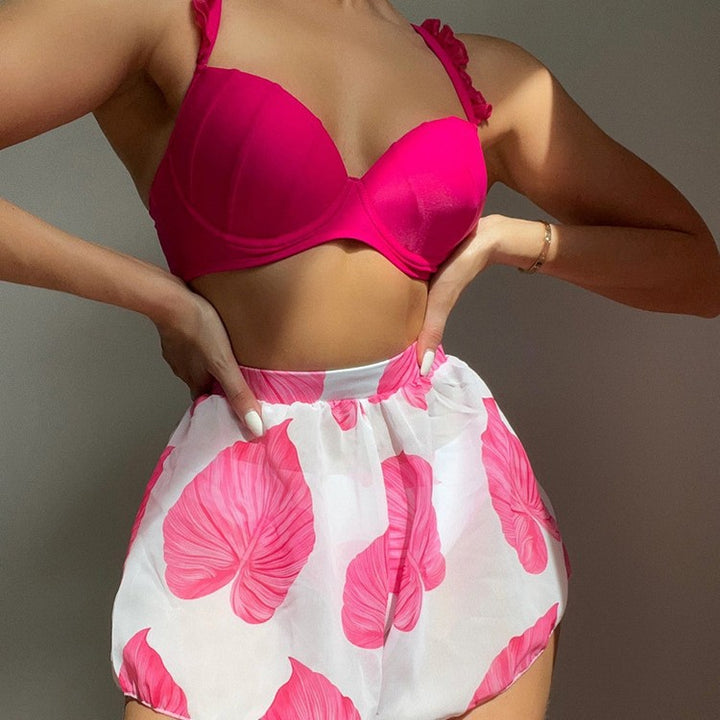 Dame Bikiniset med flæser og blomsterdesign Skovae