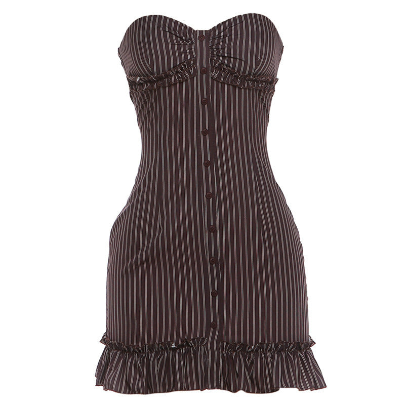 Damen Tailliertes Bandeau-Kleid mit Rüschen und Knopfleiste Skovae