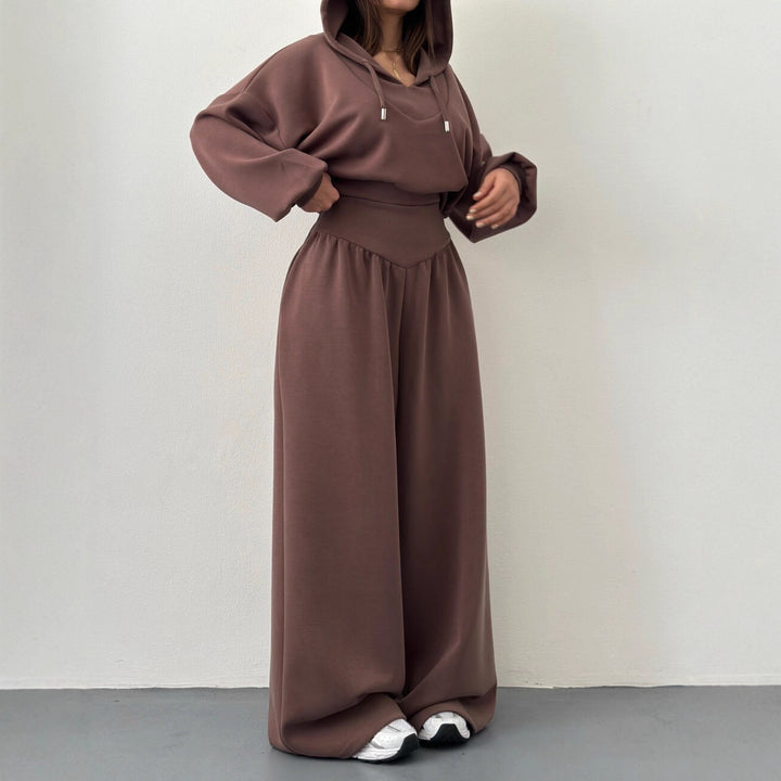 Kvinders afslappede sport loungewear sæt med cropped hoodie og brede bukser
