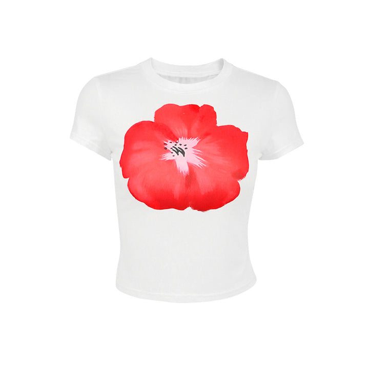 Dame Crop-T-Shirt med blomsterprint Skovae