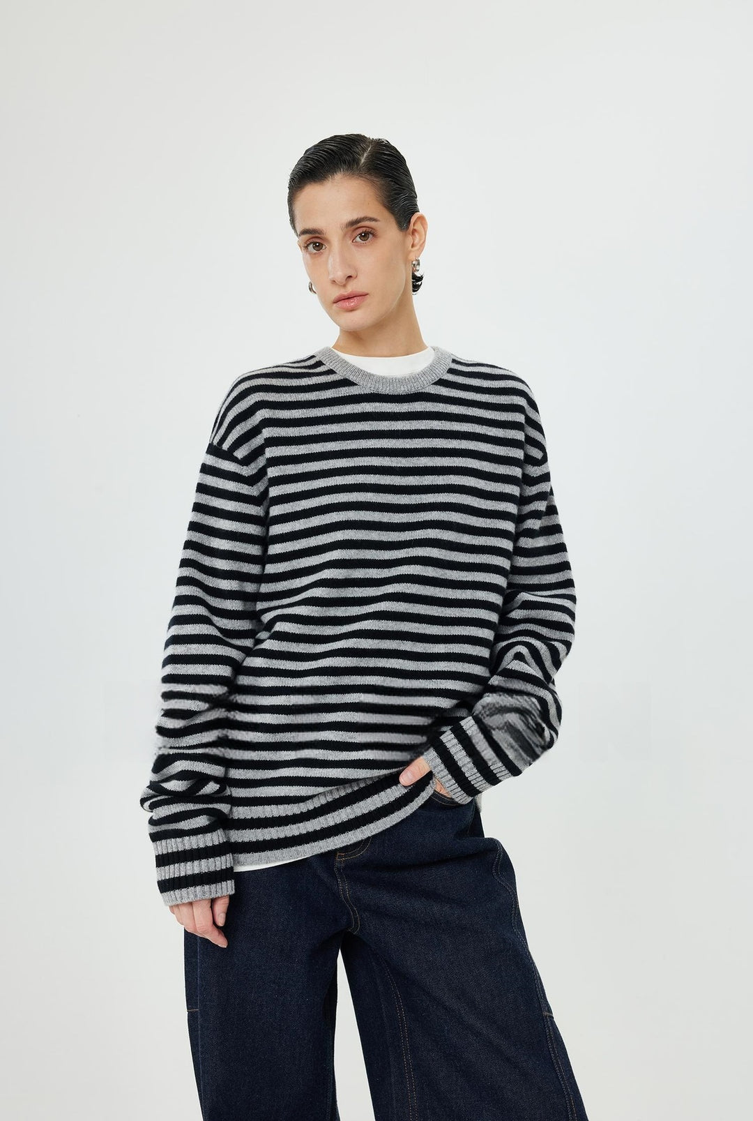 Kvindernes fashionable rullekrave sweater med stribemønster Stilla