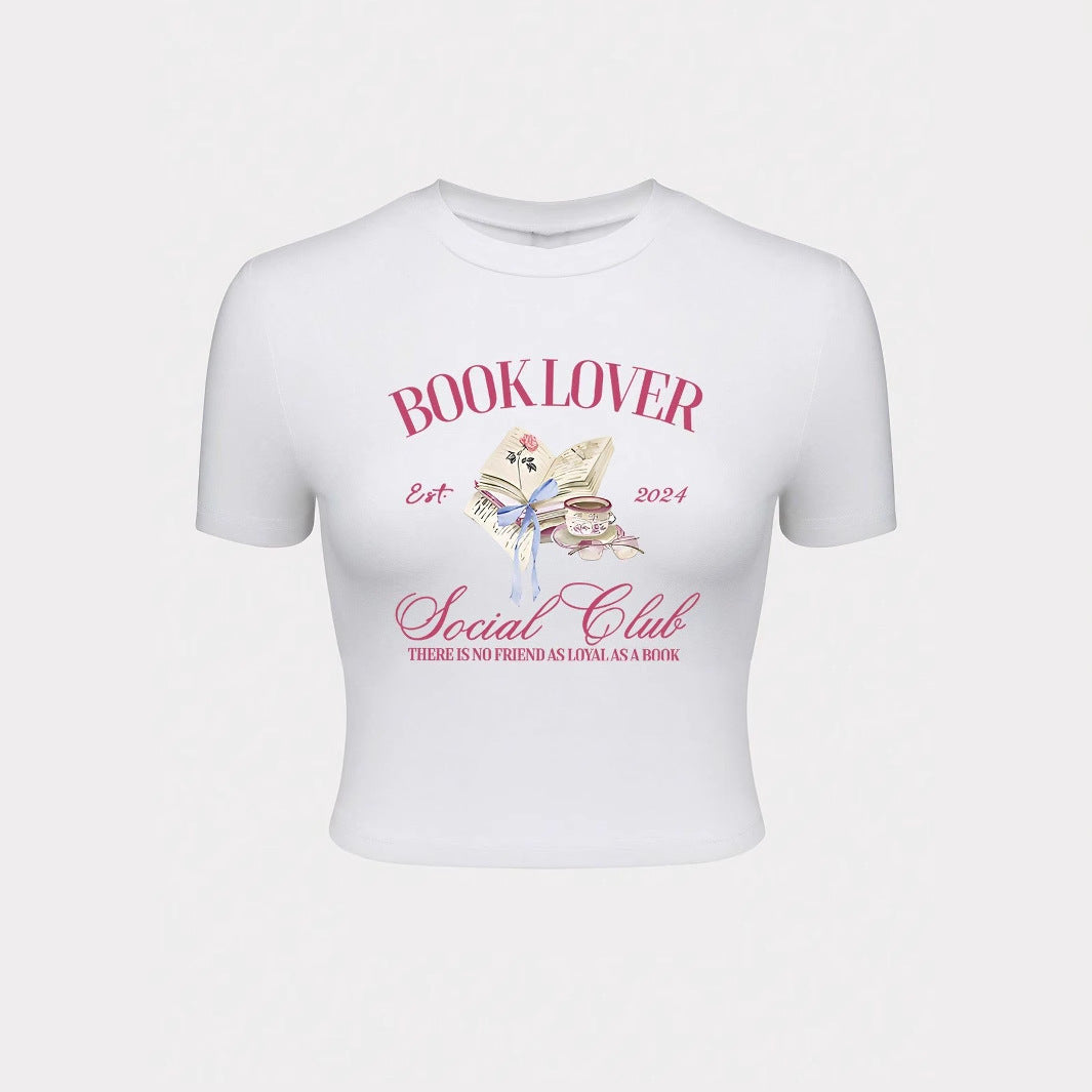 Dame Crop-T-Shirt med kreativ bogelsker-design og moderne tryk Skovae