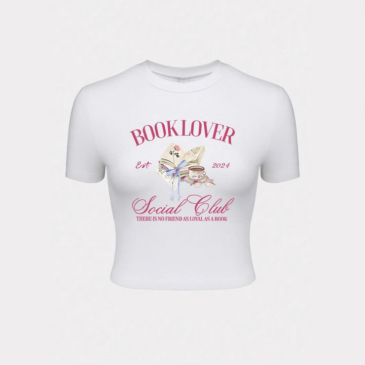 Dame Crop-T-Shirt med kreativ bogelsker-design og moderne tryk Skovae