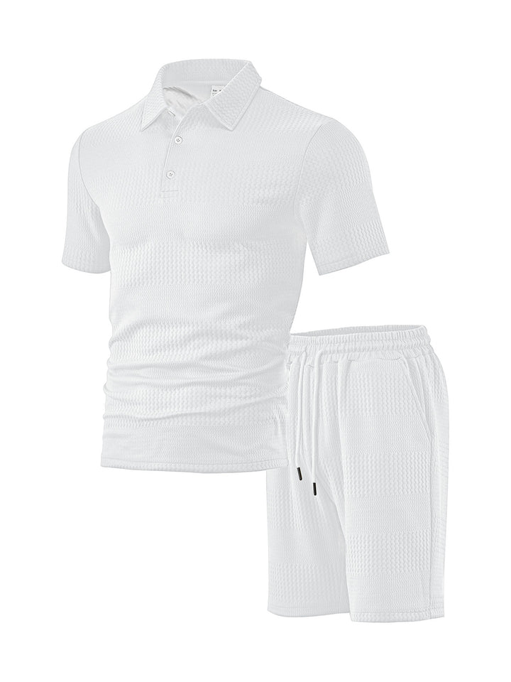 Herrer Sporty Polo- og Shorts-sæt med åndbar struktur og elastisk bånd Stilla