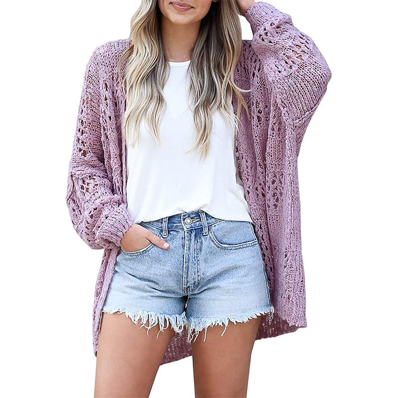 Dame let strikket cardigan med luftig netdesign Stilla