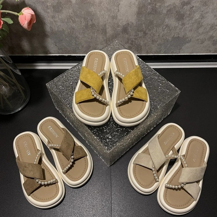 Dame Elegante Tåseparator Sandaler med moderne Remdesign og Perlepynt Stilla