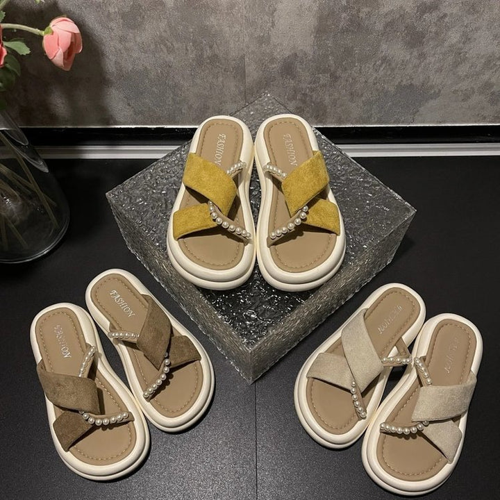 Dame Elegante Tåseparator Sandaler med moderne Remdesign og Perlepynt Stilla