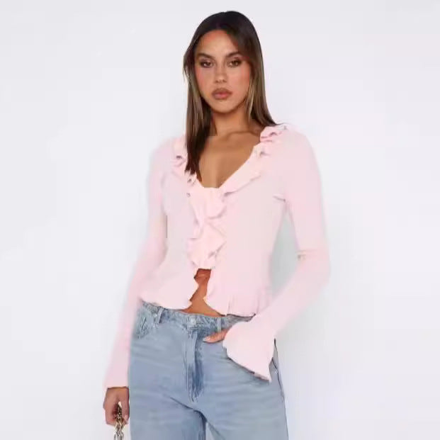 Dame Elegant top med flæsedetalje Stilla