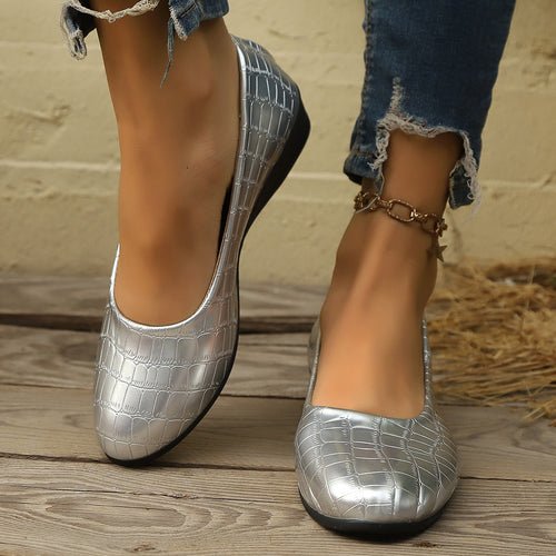 Dame Elegante Ballerinas med moderne krokodilleskinds-mønster og behageligt fodseng Stilla