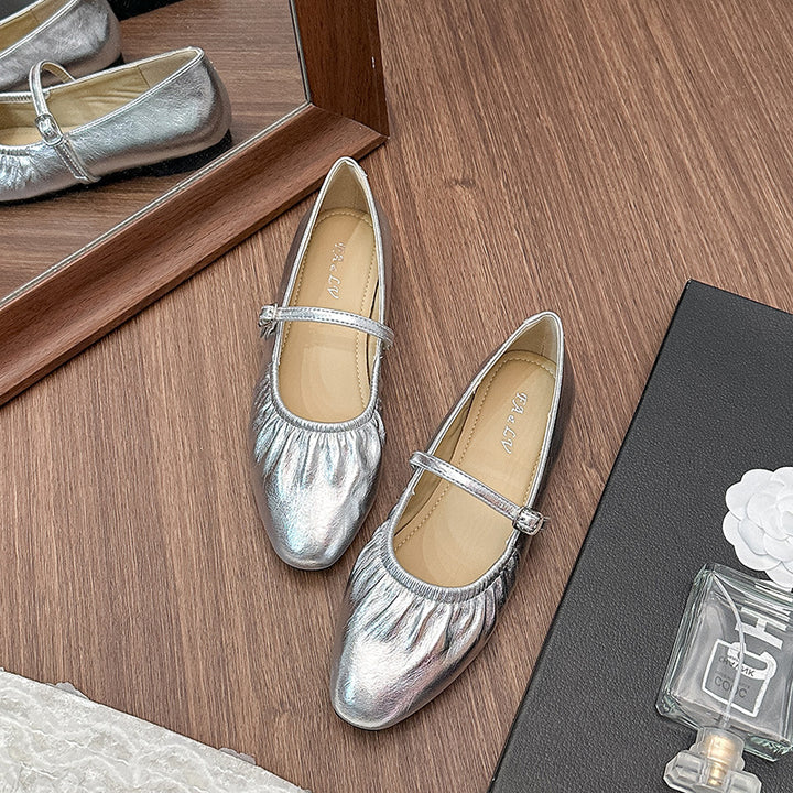 Dame elegante metalliske ballerina-flats med justerbar rem Stilla