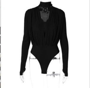 Dame Elegant Bodysuit med dyb V-udskæring og lange ærmer Stilla