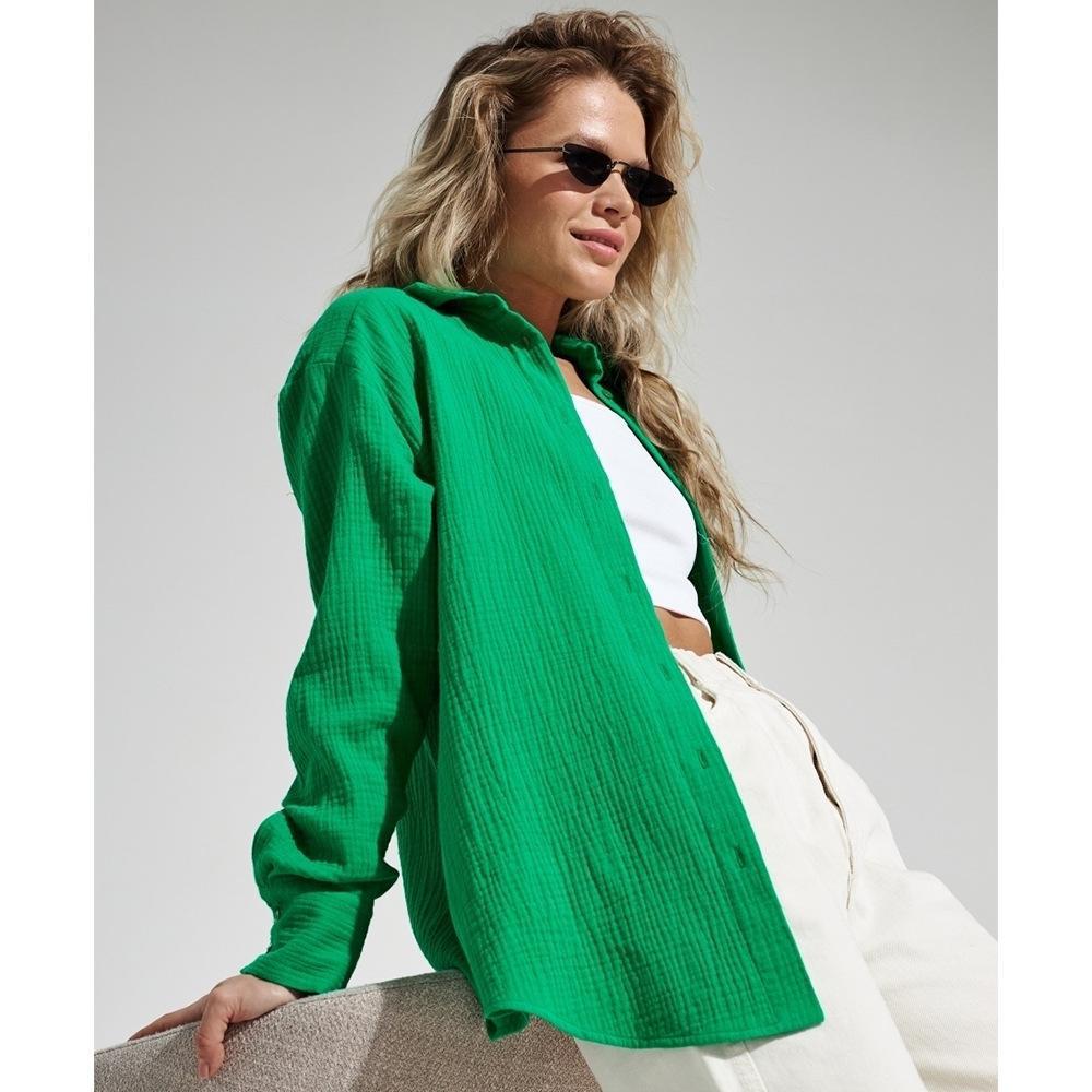 Dame afslappet overshirt med rynkede detaljer Stilla