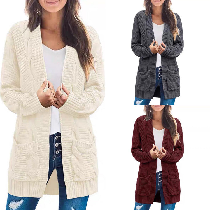Kvinders chunky strik cardigan med lommer og struktureret stiklook Stilla