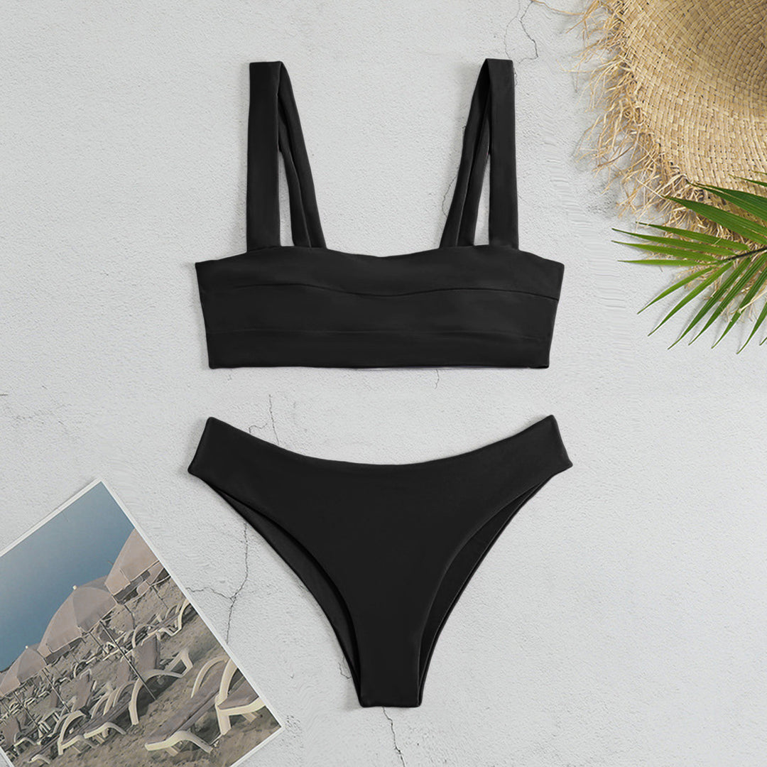 Dame Sporty Bikini-sæt med brede stropper og rynket top Stilla