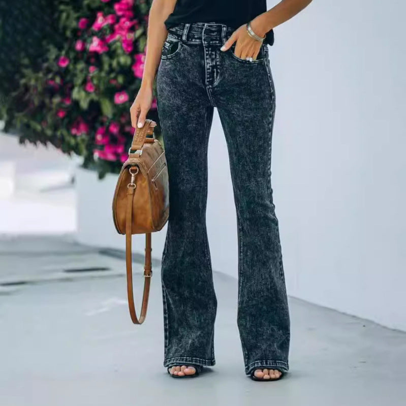 Dame Højtaljede Flared Jeans med moderne Used-effekt Stilla